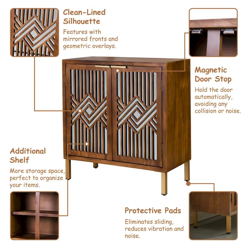 COZAYH Rustic Farmhouse Accent Cabinet with Geometric Mirror Fronts - image 6