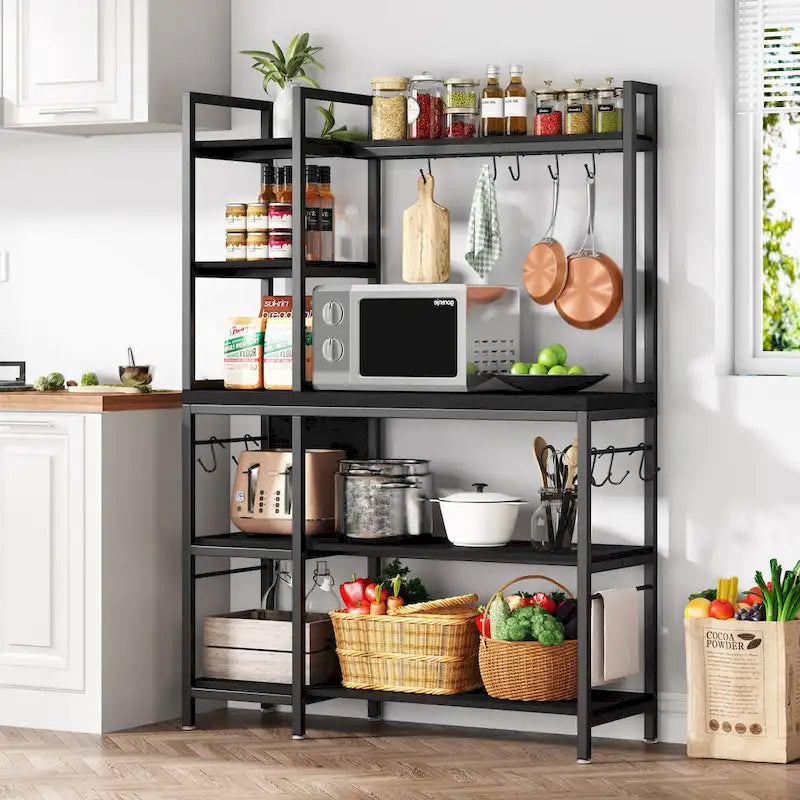 43-Inch Kitchen Bakers Rack with Microwave Stand - 5-Tier Utility Storage Shelf and 10 Hooks for Kitchen and Living Room - image 11