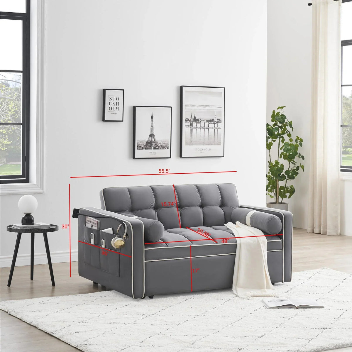 3 in 1 Sleeper Sofa Couch Bed for Living Room Apartment,Grey - image 3