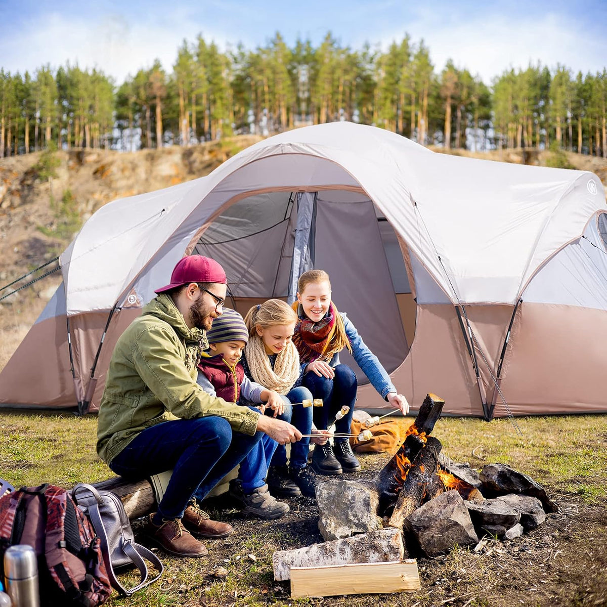 UNP Camping Tent 10-Person-Family Tents, Parties, Music Festival Tent, Big, Easy Up, 5 Large Mesh Windows, Double Layer, 2 Room, Waterproof, Weather Resistant, 18ft x 9ft x78in - image 30
