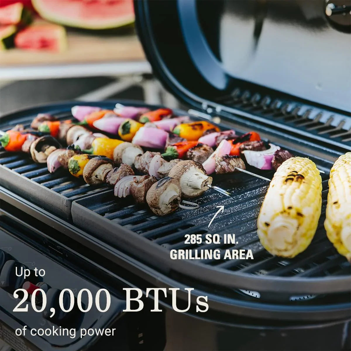 RoadTrip 285 Portable Stand-Up Propane Grill with 3 Adjustable Burners & Instastart Ignition, 20,000 BTUs of Power for Outdoor Cooking, Camping, Tailgating, Grilling, BBQs, & More - image 7