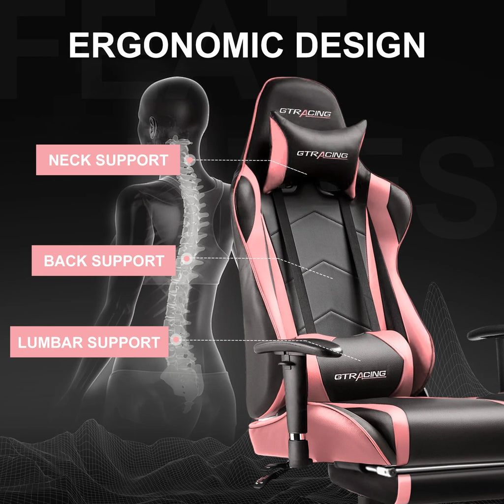 GTRACING Gaming Chair, Ergonomic Office Desk Chair with Lumbar Support, PU Leather, Footrest & Adjustable Headrest, Red - image 35
