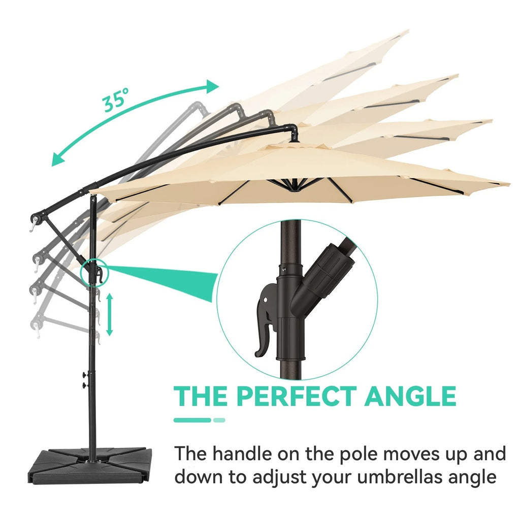 JUSTLET 10ft Heavy Duty Patio Hanging Offset Cantilever Patio Umbrella W/ 4-Piece Base Included Included, Beige - image 14