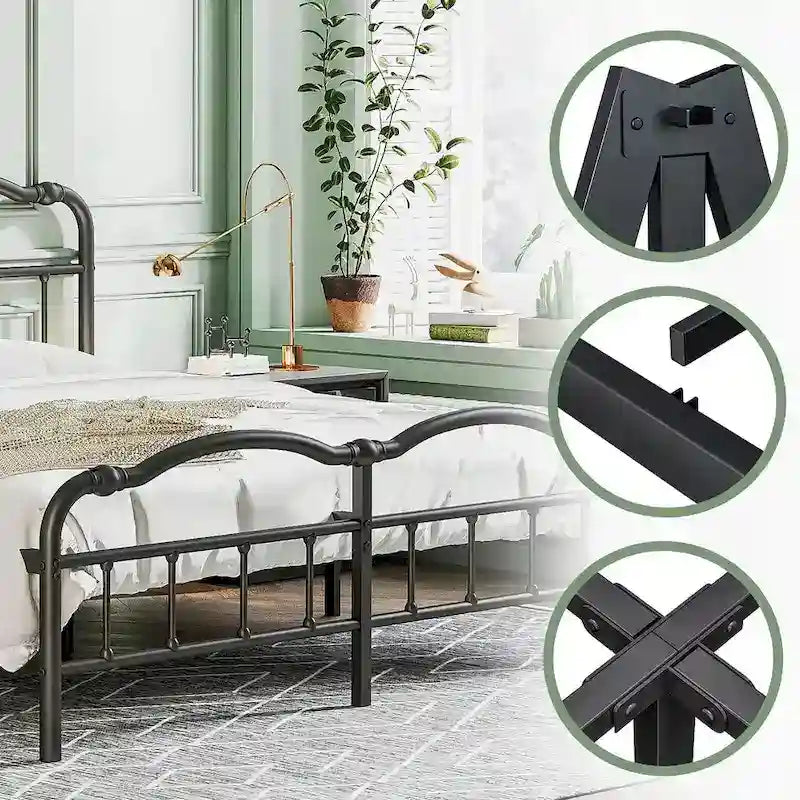 Sturdy 18-Inch High Steel Tube Iron Bed with Double Wave Headboard and Footboard - image 16