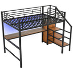 Complete Loft Bed Set with Desk, Storage Staircase, Compact Wardrobe, and LED Lighting - image 3