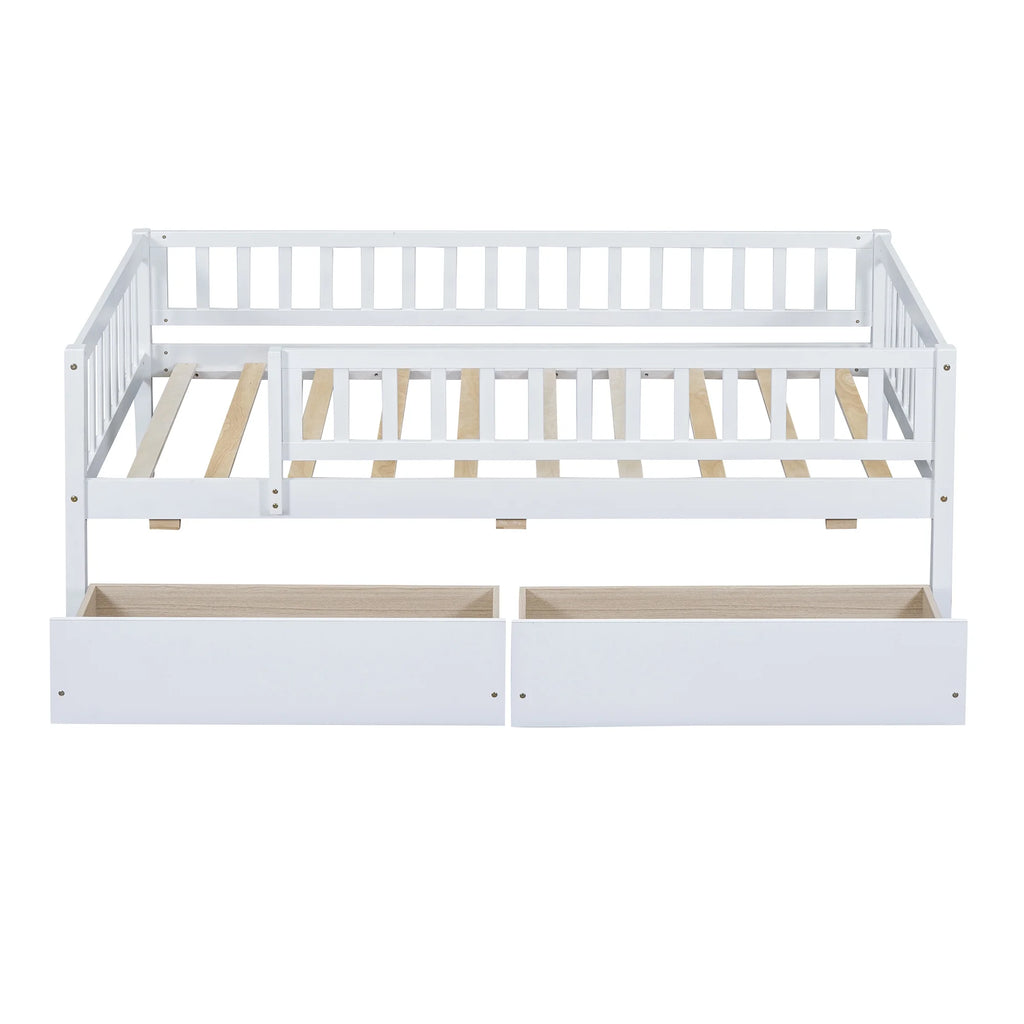 Holaki Twin Size Wood Bed with Guardrails and 2 Storage Drawers for Kids, Gray - image 24