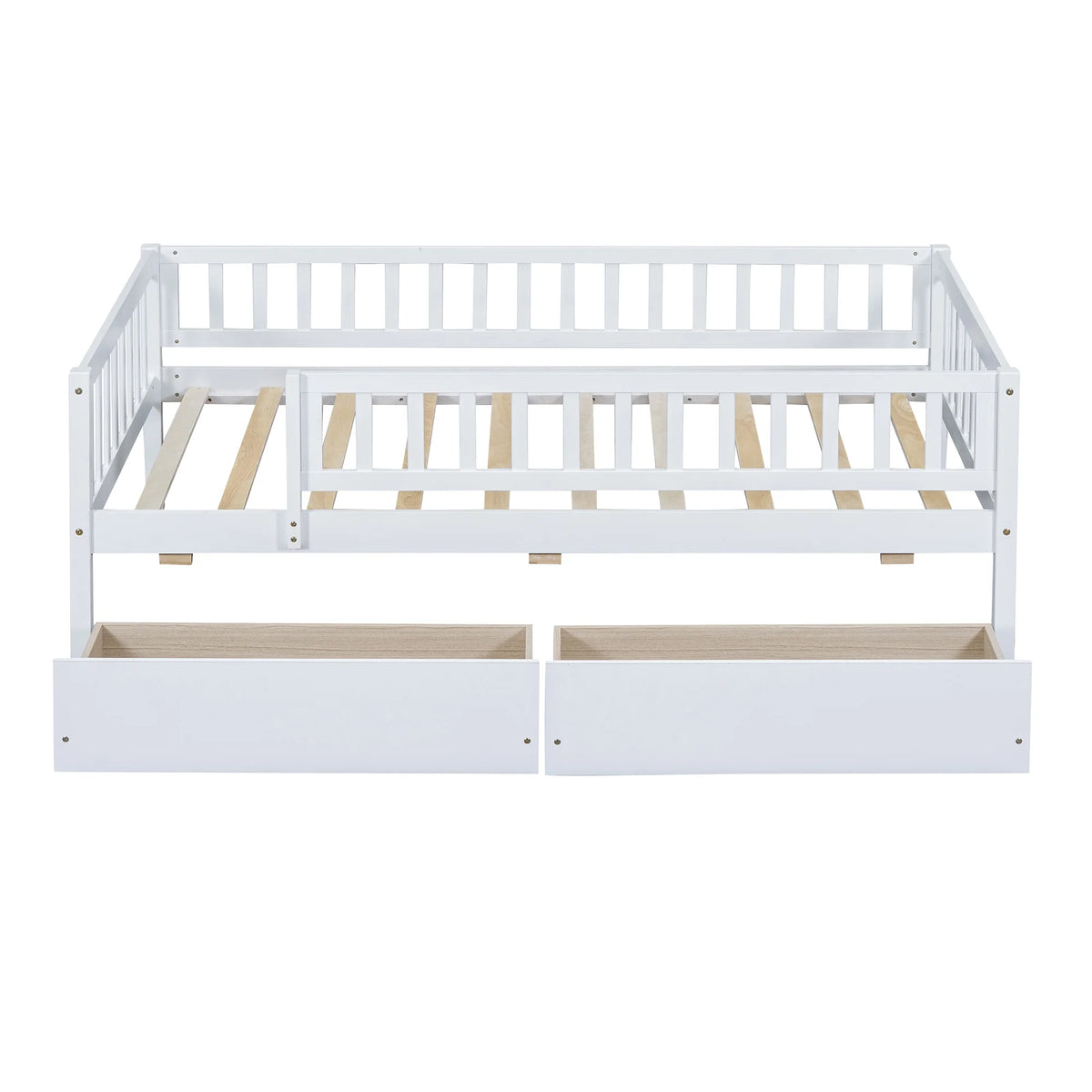 Holaki Twin Size Wood Bed with Guardrails and 2 Storage Drawers for Kids, Gray - image 24