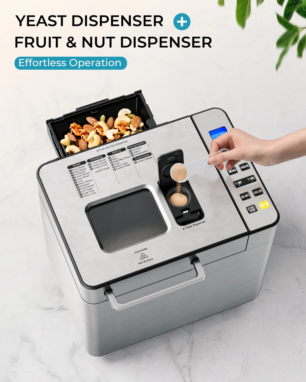 Simzlife 25-in-1 Bread Maker Machine, 2LB Capacity for Dough & Bread with Automatic Fruit and Nut Dispenser, Stainless Steel Construction - image 6
