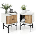 Set of 2 Nightstands with Sliding Doors and Metal Legs - image 2