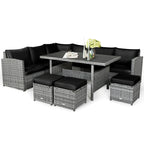 7 Pcs Rattan Patio Dining Furniture Sectional Sofa Set with Dining Table, Ottomans & Cushions - image 57