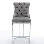 Contemporary Set of 2 Bar Stools with Button-Tufted Back and Studded Trim, Chrome Metal Base - Ideal for Dining Room, Living Room, and Bedroom - image 24