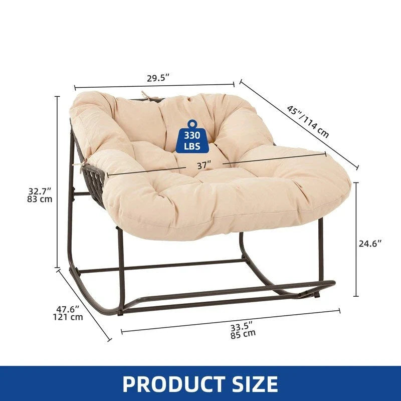 Moasis Oversized Outdoor Papasan Rocking Chair with Cushion - Patio Basket Chair - image 7