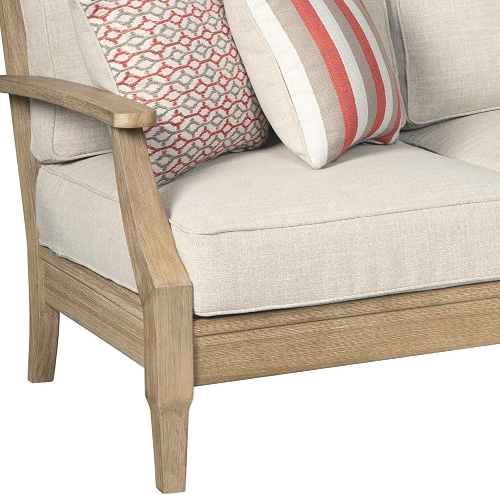 Signature Design by Ashley Clare View Coastal Outdoor Patio Eucalyptus Sofa with Cushions, Beige - image 83
