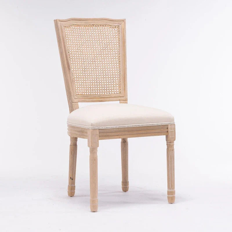 Set of 2 Antique Rattan-Back Dining Chairs with Solid Wood Frame - image 3