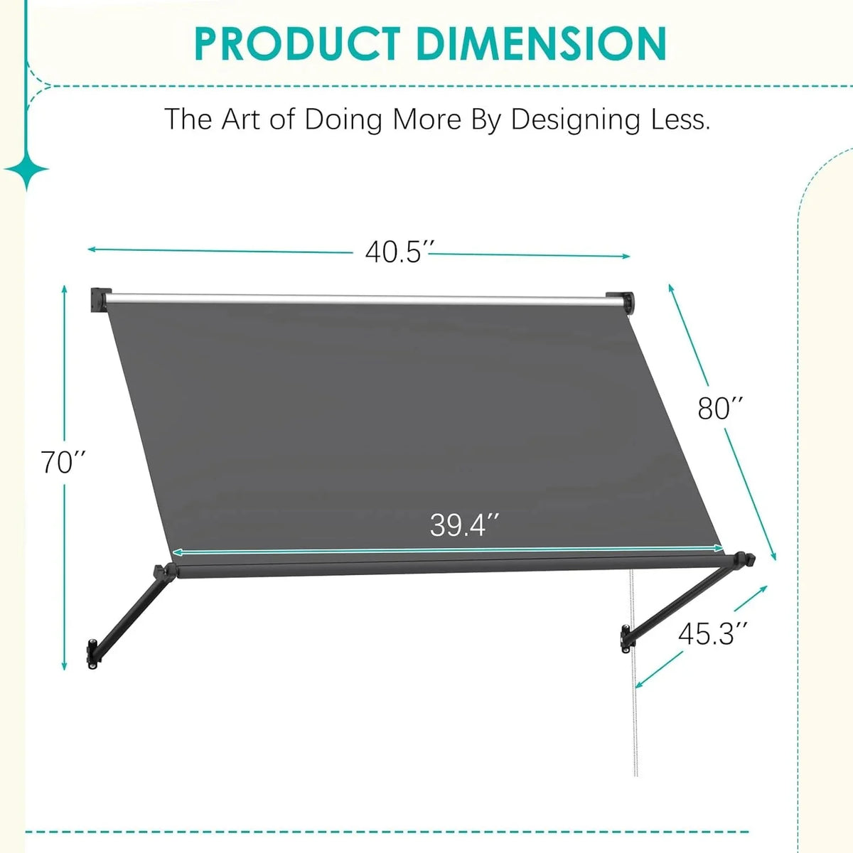 AECOJOY Retractable Awning, 40"x80" Manual Outdoor Awnings for Door Entrance, Sun Shade Canopy - image 3