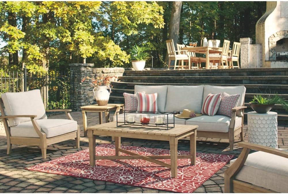 Signature Design by Ashley Clare View Coastal Outdoor Patio Eucalyptus Sofa with Cushions, Beige - image 24