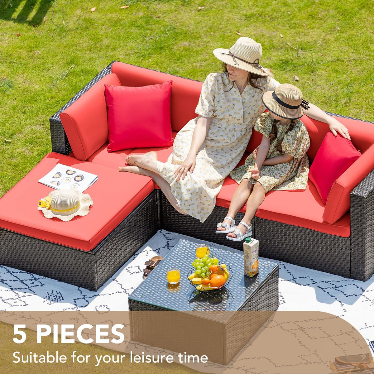 Devoko 5 Pieces Patio Furniture Sets All Weather Outdoor Sectional Patio Sofa Manual Weaving Wicker Rattan Patio Seating Sofas with Cushion and Glass Table(Beige) - image 52