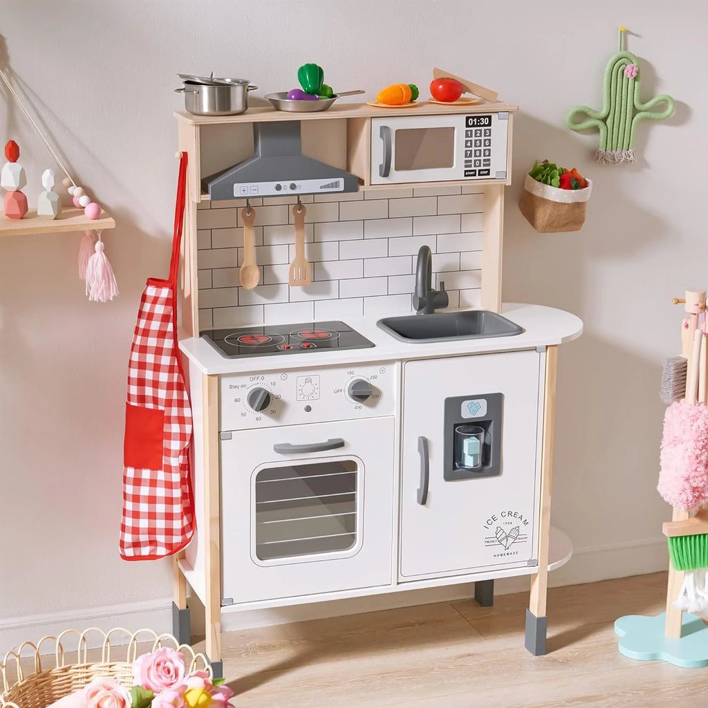 Children's small land play kitchen, wooden children's play kitchen toy set - image 8
