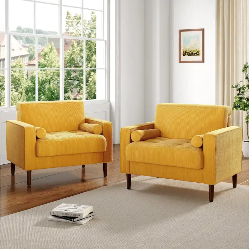 Set of 2 Modern Wide Armchairs in Corduroy - Accent Chairs - image 4