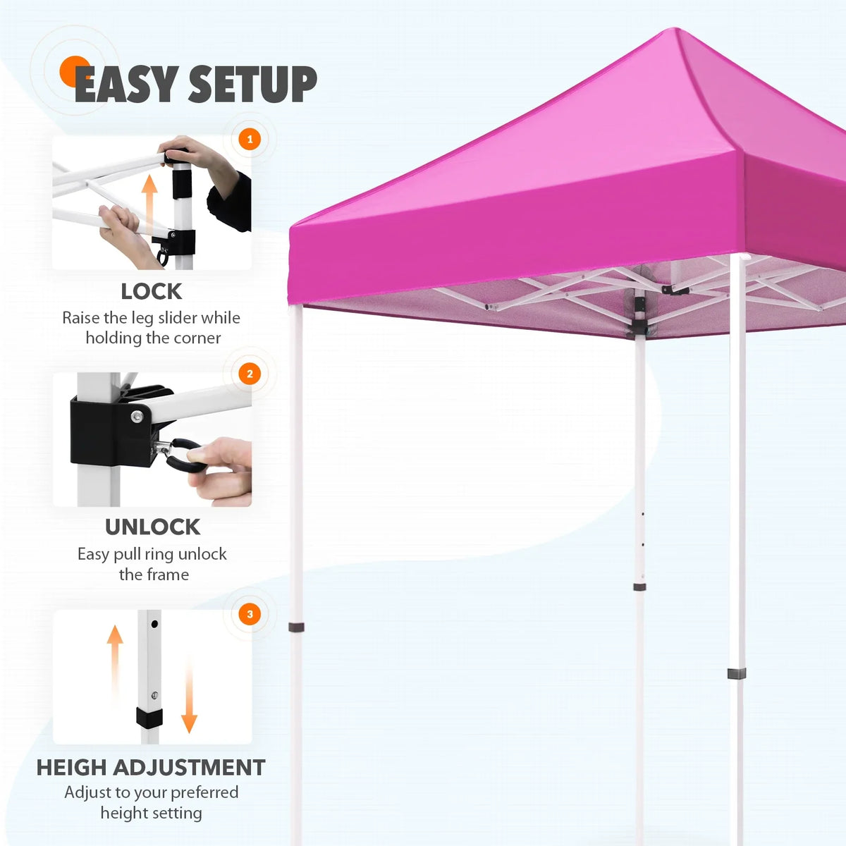 EAGLE PEAK 5x5 Pop up Canopy Tent Instant Outdoor Canopy Easy Set - up Straight Leg Folding Shelter（blue） - image 79