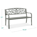 Best Choice Products Outdoor Steel Bench Garden Patio Porch Furniture W/ Floral Design Backrest - Black - image 70