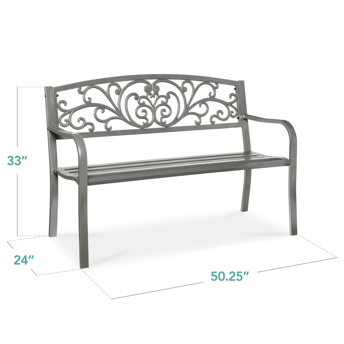 Best Choice Products Outdoor Steel Bench Garden Patio Porch Furniture W/ Floral Design Backrest - Black - image 70