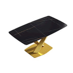 63-Inch Contemporary Dining Table with Slate Stone Surface and Metal Legs, Marble Finish - image 26