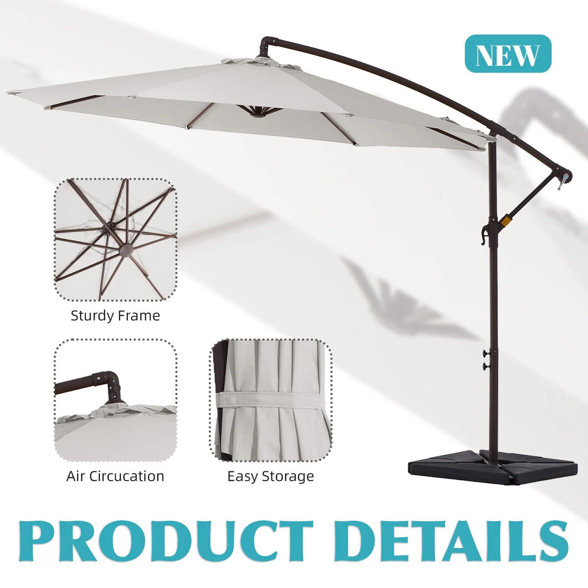 JUSTLET 10ft Heavy Duty Patio Hanging Offset Cantilever Patio Umbrella W/ 4-Piece Base Included Included, Beige - image 27