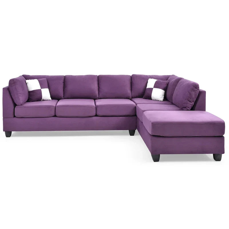 Malone 111-Inch Suede 4-Seater Sectional Sofa with Two Throw Pillows - Dimensions: 111L x 78W x 34H - image 8