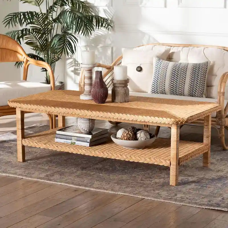 Minahasa Bohemian Braided Rattan Coffee Table in Light Honey - image 1