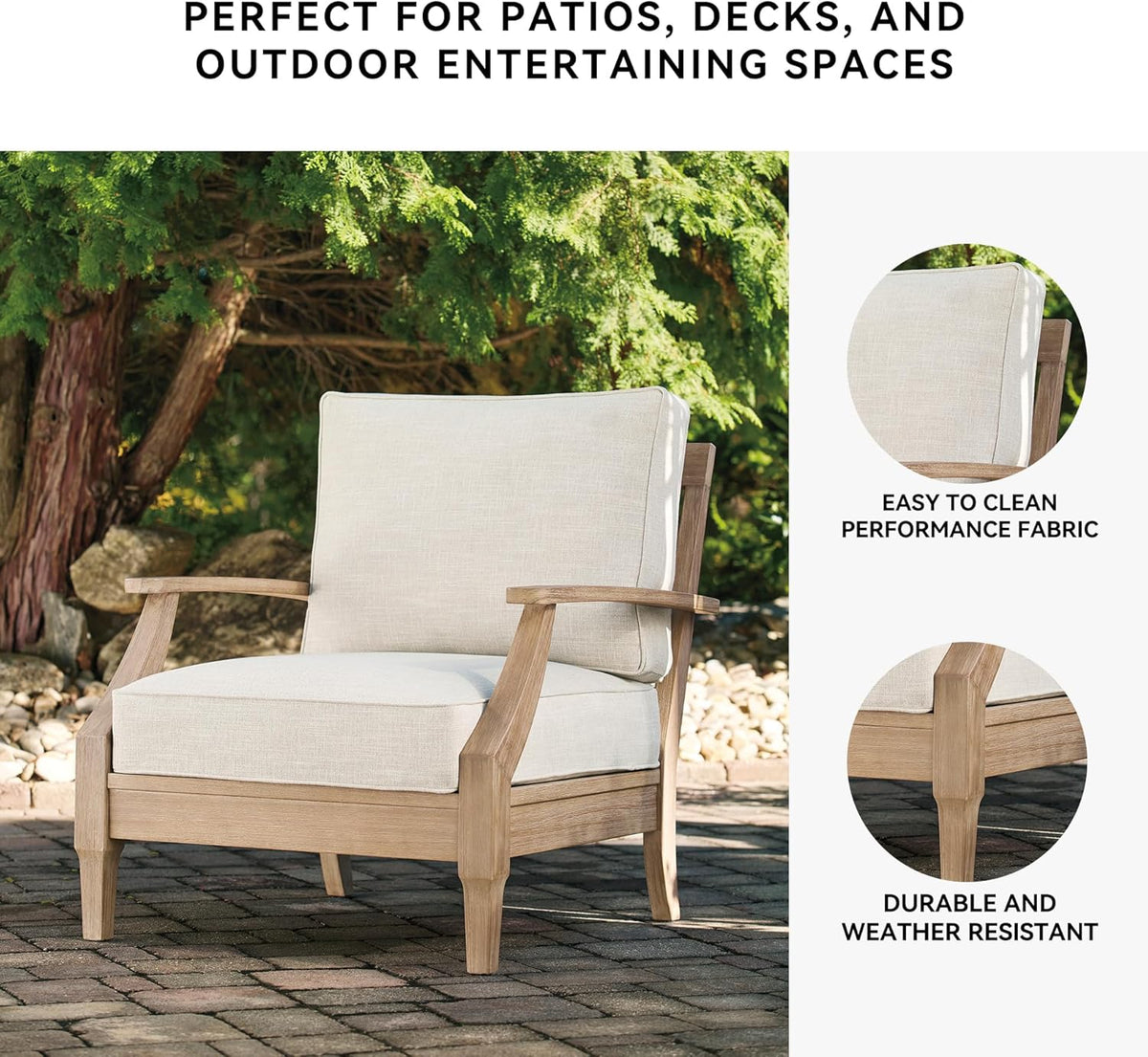 Signature Design by Ashley Clare View Coastal Outdoor Patio Eucalyptus Sofa with Cushions, Beige - image 31