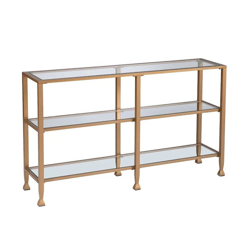 Jensen Gold Metal Console Table with Glass Shelves by SEI Furniture - Narrow Design - image 4