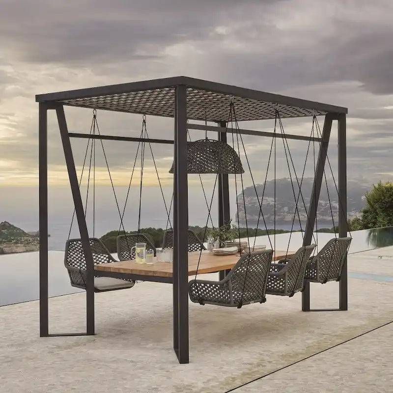 Skyline Design Horizon Pergola with Lamp, Hanging Chairs & Teak Table - image 2