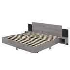 Modern King Size Wooden Floating Bed Frame with Nightstand and LED - Slatted Support Design - image 18