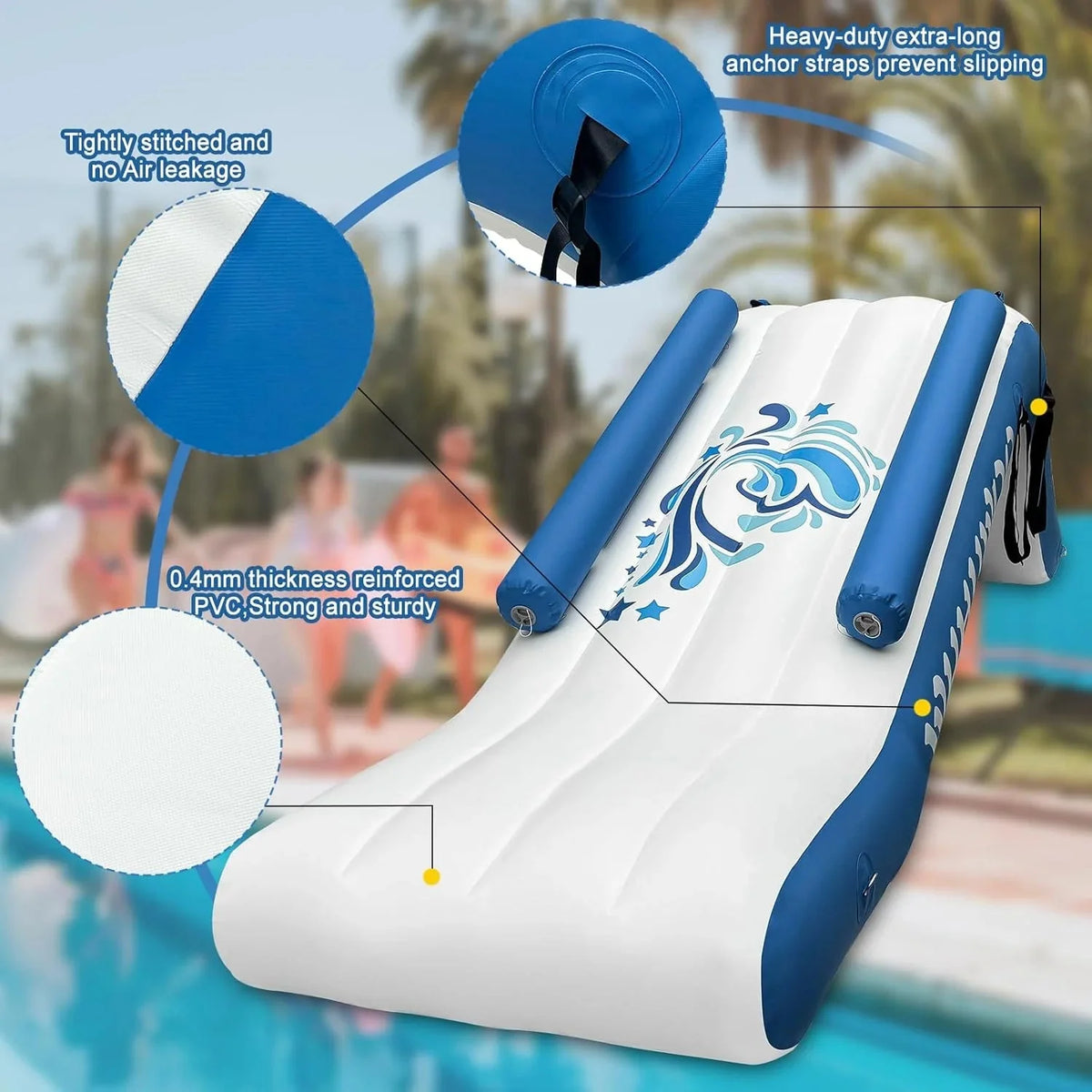 Pontoon Waterfall Slide, Inflatable Pontoon Boat Water Slide for Kids Backyard Pool Sea, Electric Air Pump & Storage Bag - image 3