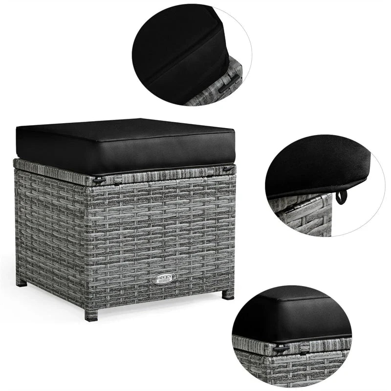 7 Pcs Rattan Patio Dining Furniture Sectional Sofa Set with Dining Table, Ottomans & Cushions - image 63