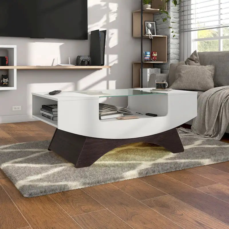 Angelic Contemporary Storage Coffee Table with Glass Insert by Furniture of America - image 1
