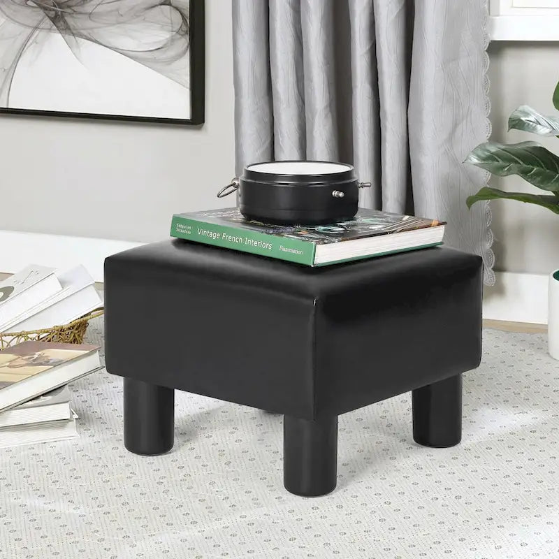 Square Footrest Stool with Upholstered Seat and Wooden Legs - image 16