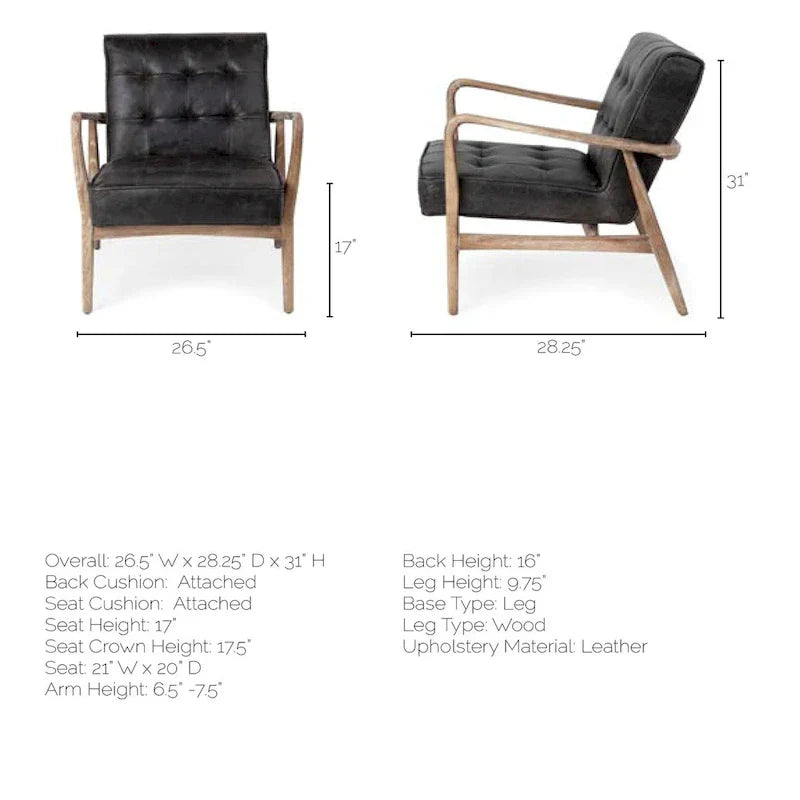 Phineas Black Genuine Leather Accent Chair with Brown Solid Wood Frame - image 11