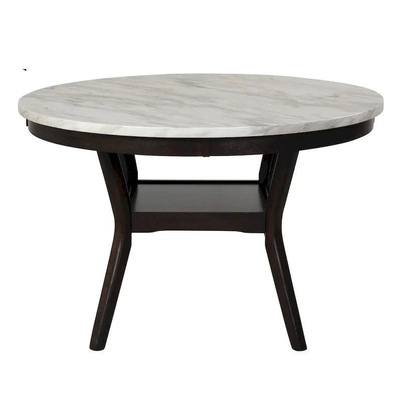 Kate 47-Inch Round Dining Table with Faux Marble Surface in White and Brown - image 2