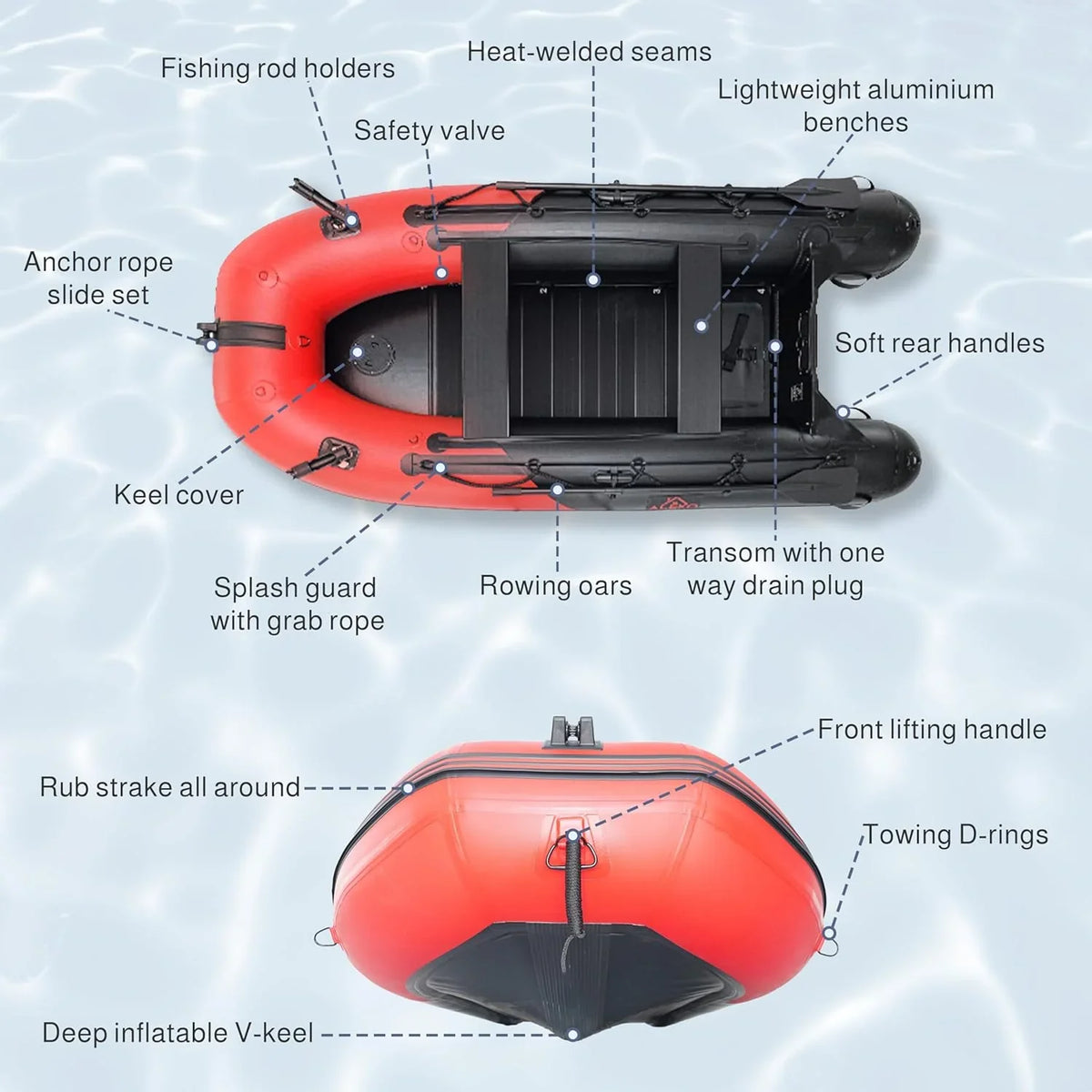 Inflatable Boat / Yacht Dinghy Tender Raft / Multi Person Fishing Boat / Aluminum Floor Oars / Fishing Rod Holders / Heavy-Duty PVC / 2024 Model / - image 18