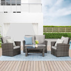 Wisteria Lane 4 Piece Outdoor Patio Furniture Sets, Wicker Conversation Set for Porch Deck, Grey Rattan Sofa Chair with Cushion Blue - image 28