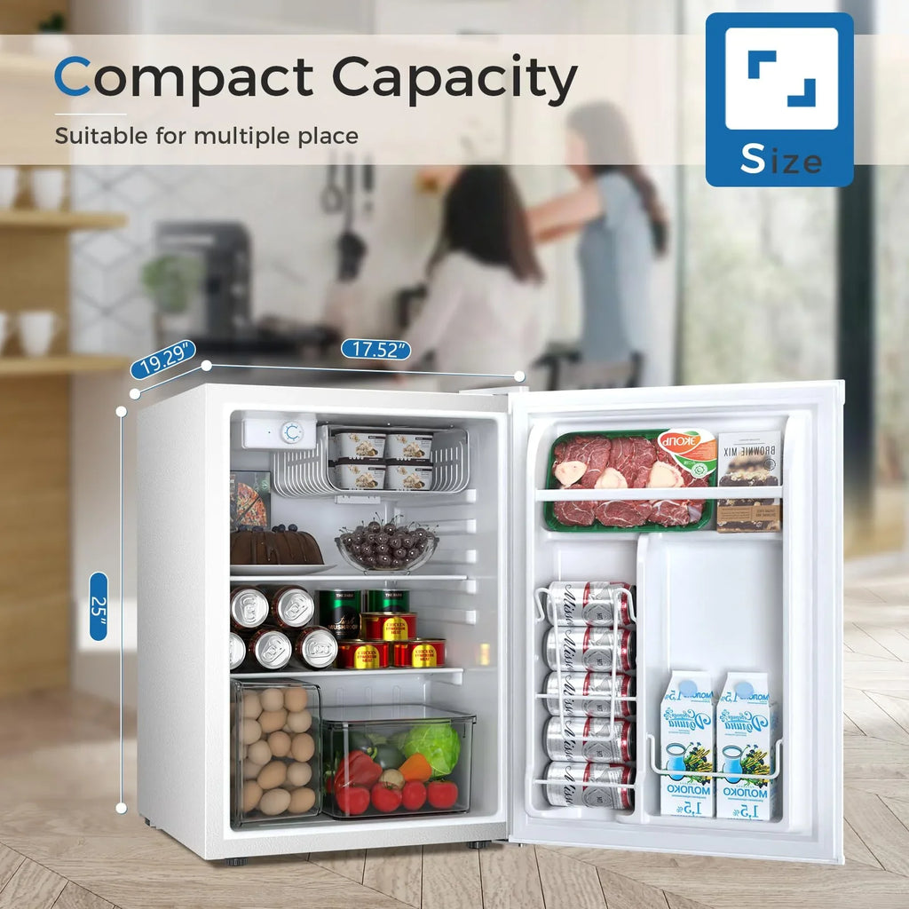 FREE VILLAGE 3.2 Cu.Ft. Mini Fridge with Freezer, Small Refrigerators with Adjustable Thermostat, Low Noise, Energy Saving, Compact Refrigerators for College Dorm, Office, Bedroom, Apartment, White - image 3