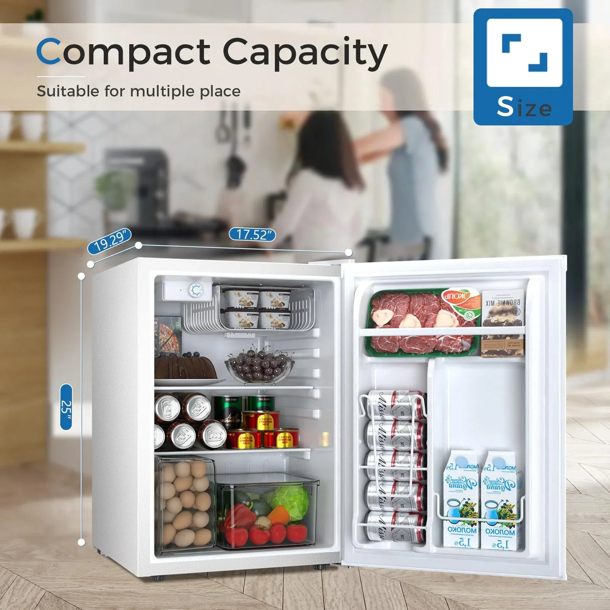 FREE VILLAGE 3.2 Cu.Ft. Mini Fridge with Freezer, Small Refrigerators with Adjustable Thermostat, Low Noise, Energy Saving, Compact Refrigerators for College Dorm, Office, Bedroom, Apartment, White - image 3