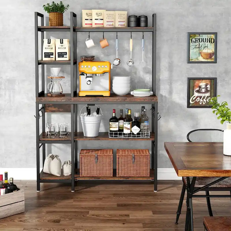 43-Inch Kitchen Bakers Rack with Microwave Stand - 5-Tier Utility Storage Shelf and 10 Hooks for Kitchen and Living Room - image 3