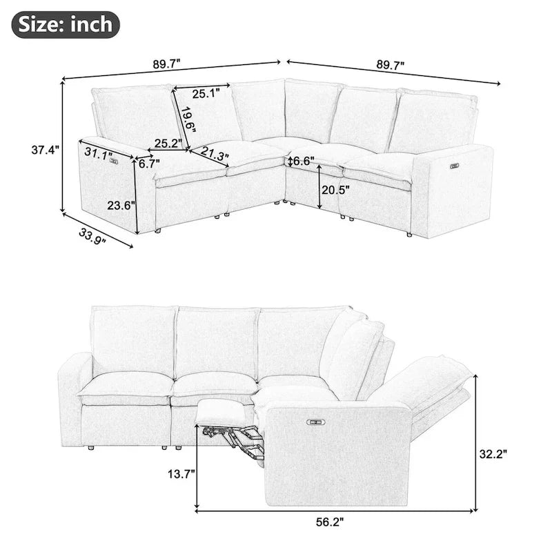 Linen Upholstered Power Recliner L-Shaped Sectional Sofa with USB Port - Soft Home Theater Seating for Living Room - image 3