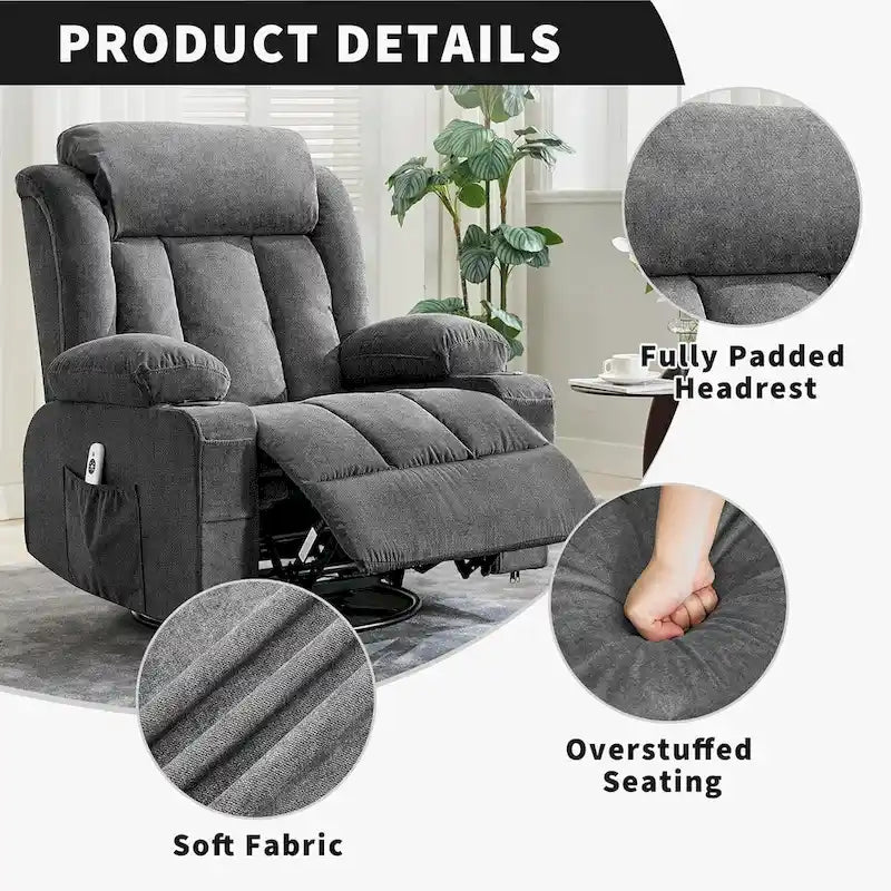 Recliner Chair, Rocking Chairs with Massage and Heat, Side Pockets and Cup Holder - image 10