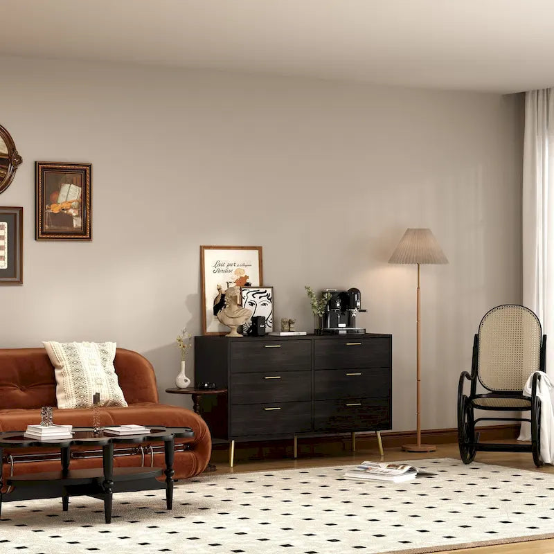 Elegant 6-Drawer Double Dresser with Gold Accents for Stylish Bedroom Storage - image 1