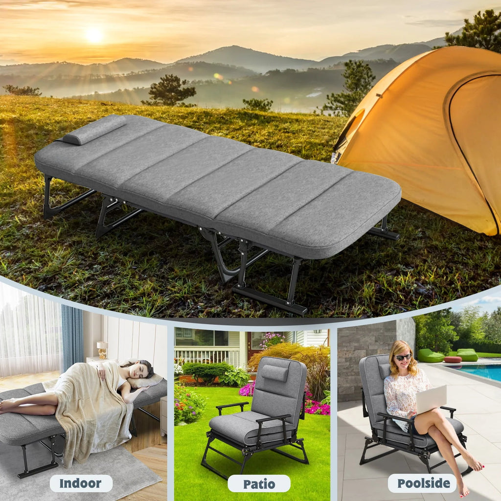 FICISOG Portable Beds Frame with Mattress, Foldaway Rest Cots for Adults Kids, Gray - image 7