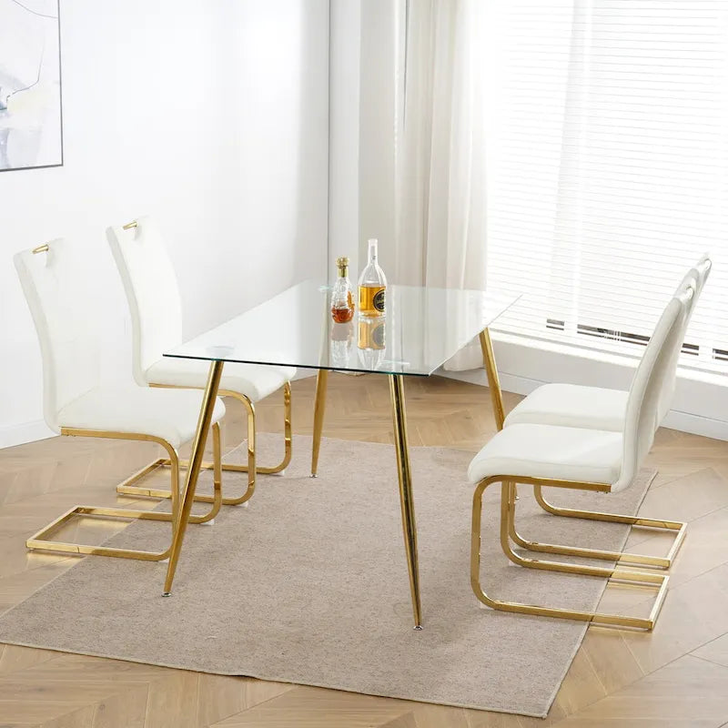 4-Piece Modern Faux Leather Dining Chair Set with Gold Metal Legs and Padded Seats - image 1